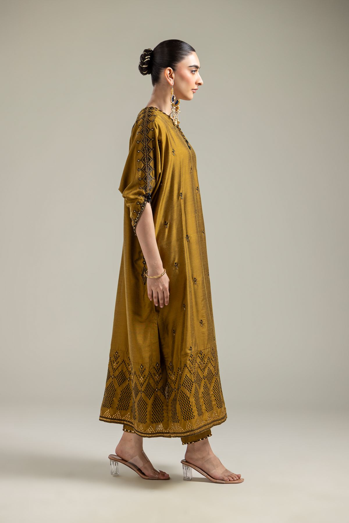 Raw Silk Silk Mustard Pants - 1-26-134-A-E-VG
