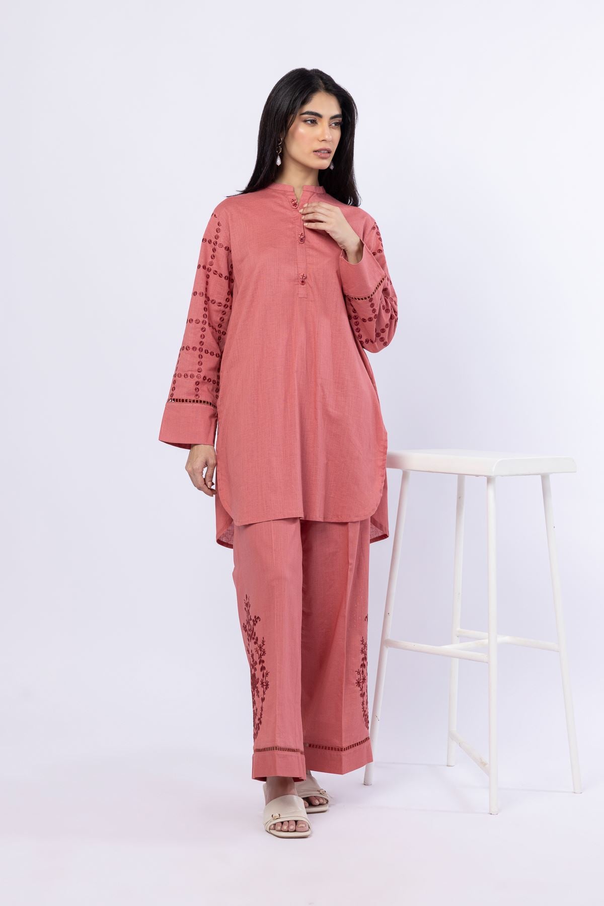 Embroidered Linen Cotton Pants - 25-07-7E5-06TB-VG