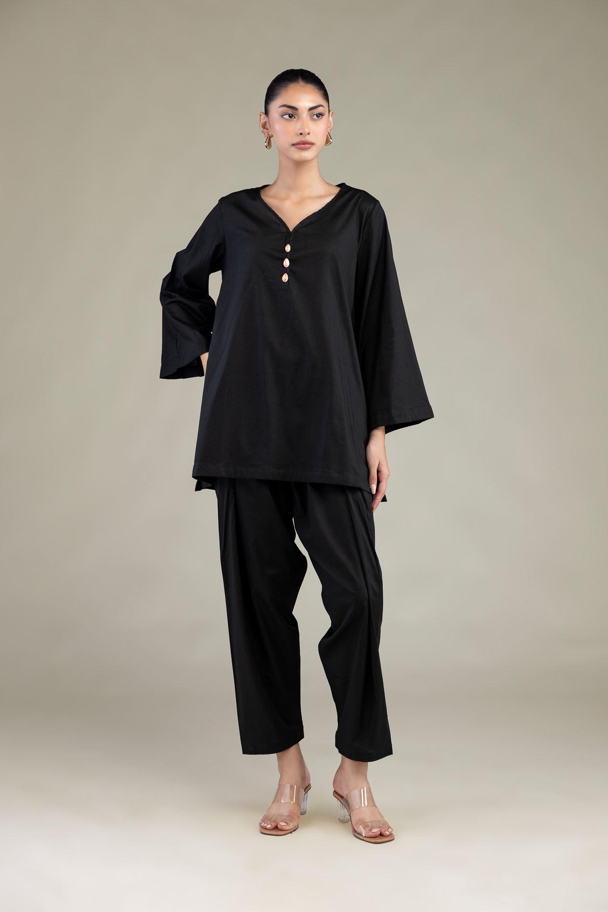 Dyed Cotton Viscose Solid Black Shalwar - 1-26-244-A-D1-VG