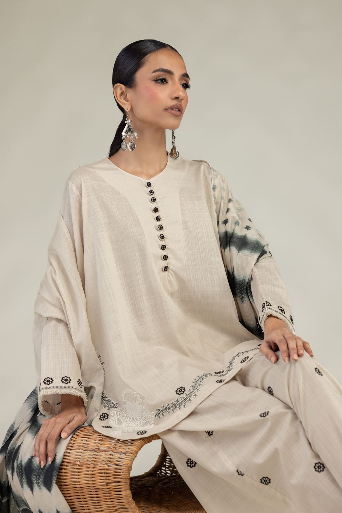Textured Cotton Embroidered Short Round-Neck Kurta - 1-26-226-A-I1-VG