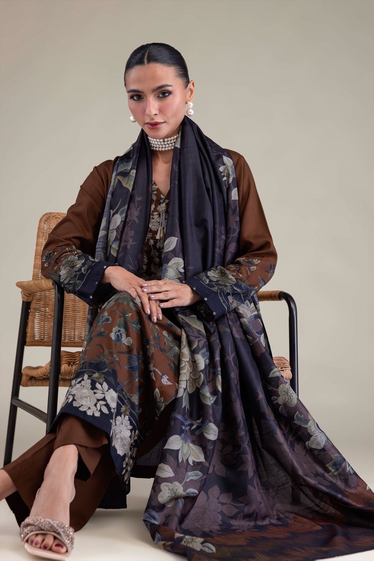Embroidered Polyester Silk Brown Silk Dupatta - 2-26-206-A-F1-VG