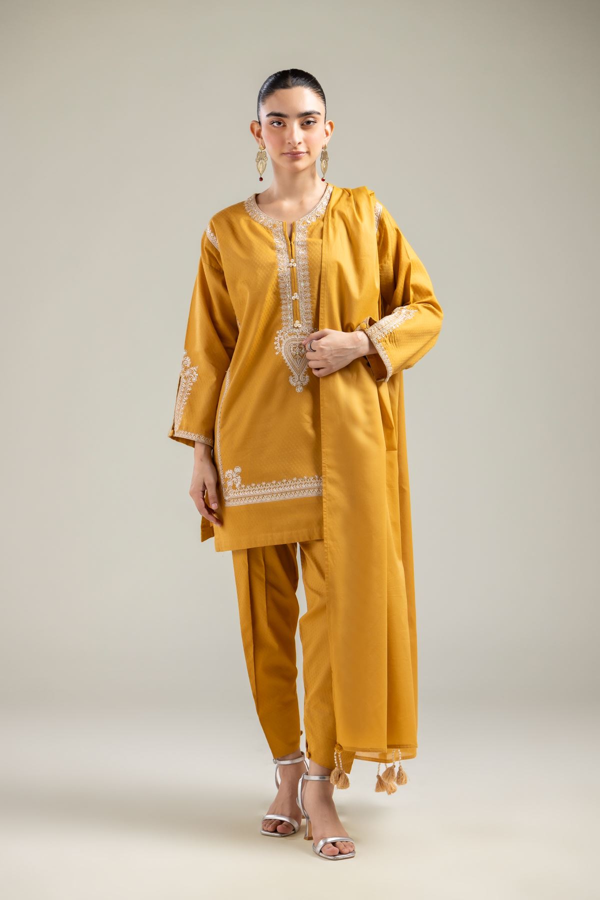 Embroidered Cotton Dobby Solid Mustard Shalwar - 1-26-121-A-F-VG