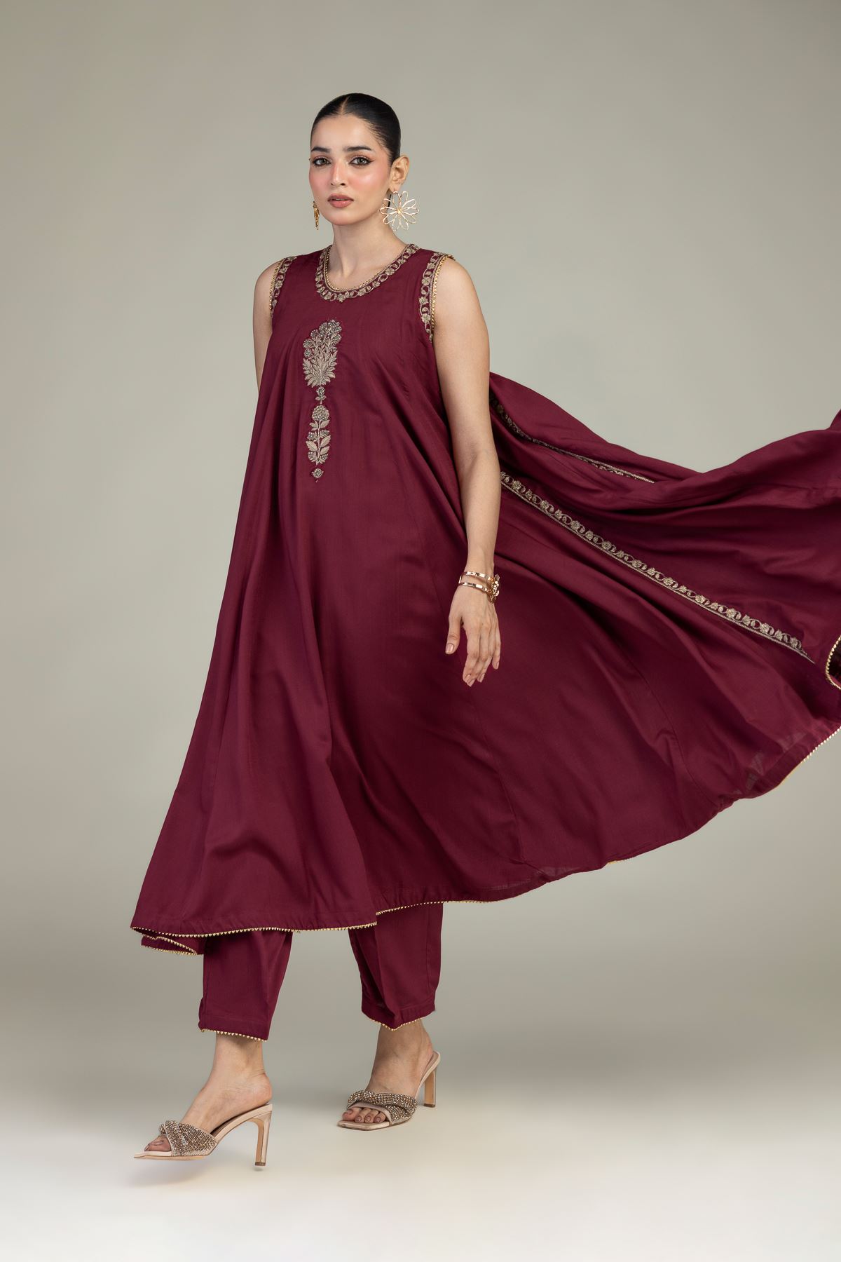 Embroidered Raw Silk Maroon Silk Kurta - 2-26-203-A-C1-VG