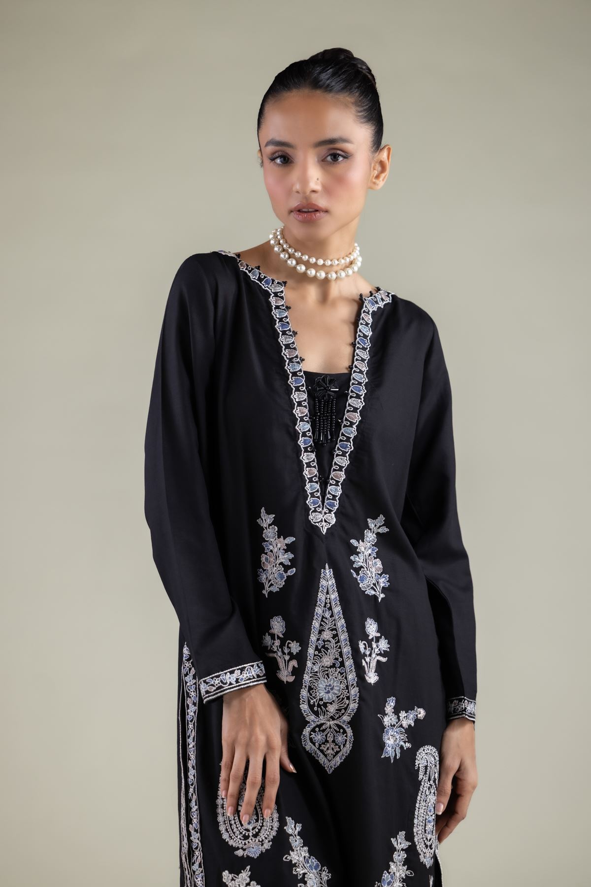 Embroidered Raw Silk Kurta - 2-26-105-A-D-VG