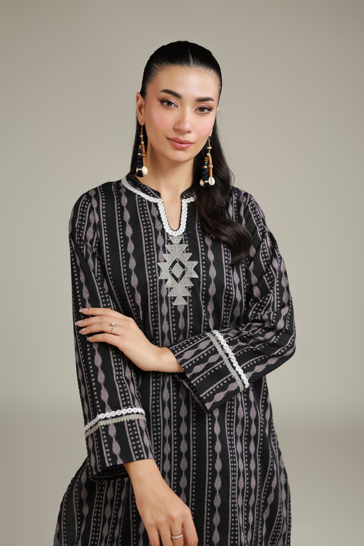 Embroidered Cotton Dobby Short Cotton Kurta - 1-26-132-A-A-VG
