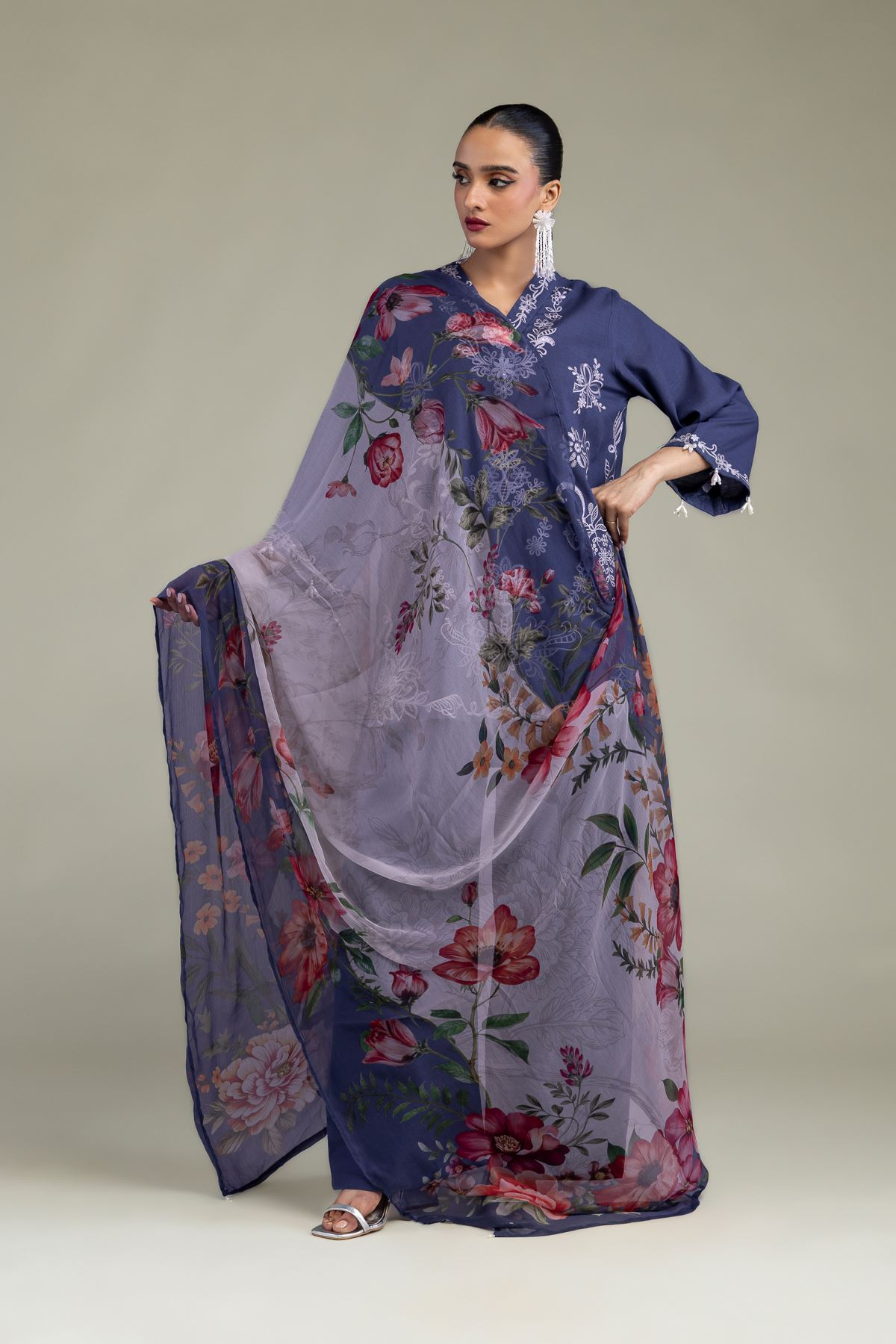 Embroidered Chiffon Floral Chiffon Dupatta - 2-26-304-C-H1-VG