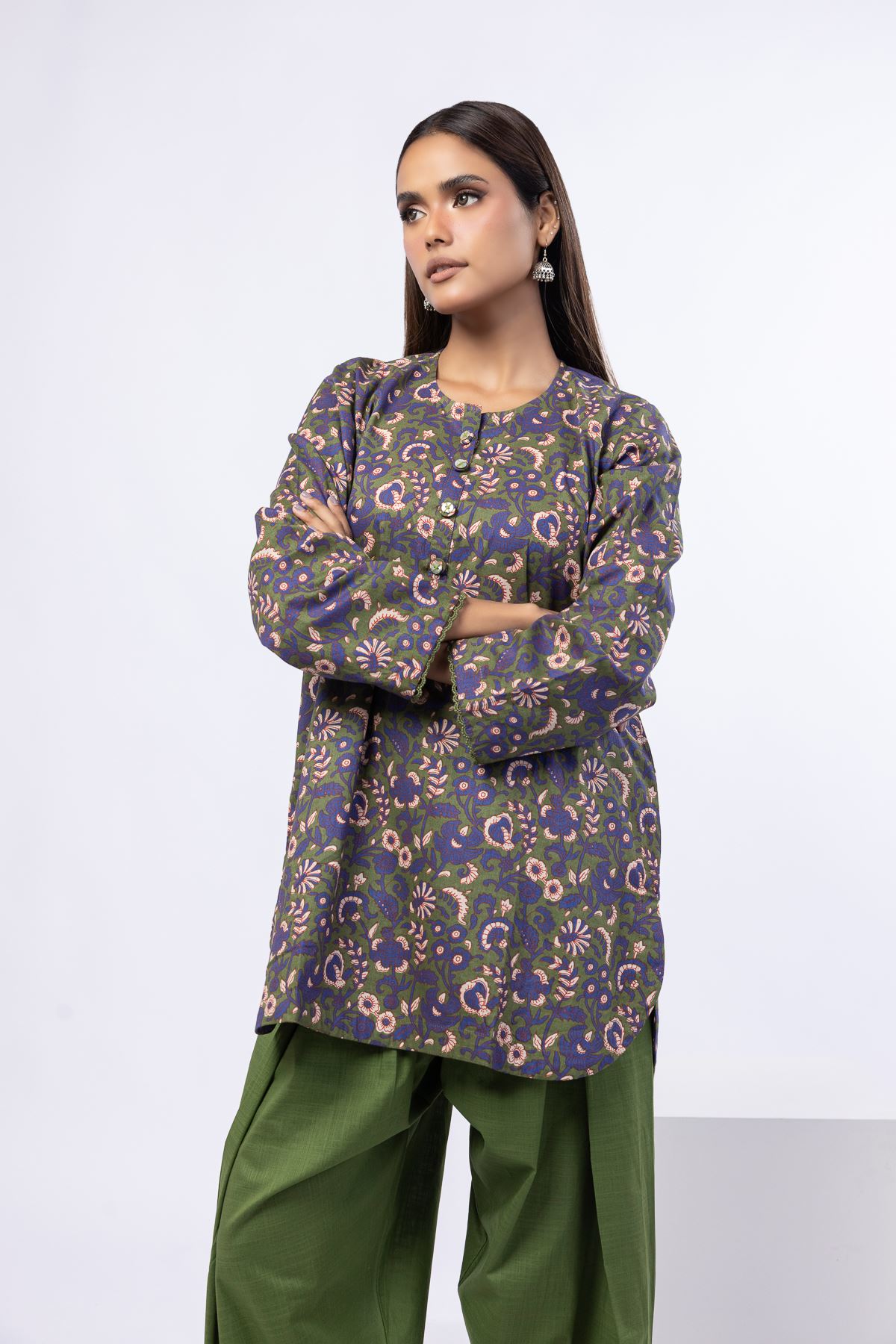 Printed Crosshatch Poplin Kurta - 25-04E48-07TA-VG