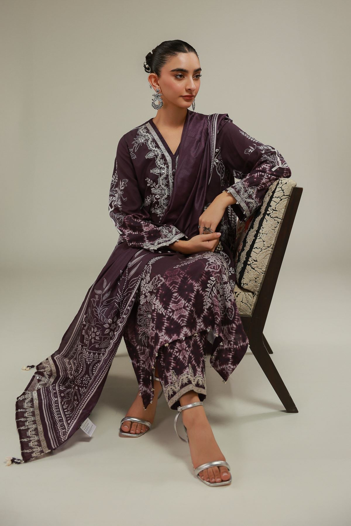 Embroidered Raw Silk Floral Longline Kurta - 1-26-101-A-D-VG