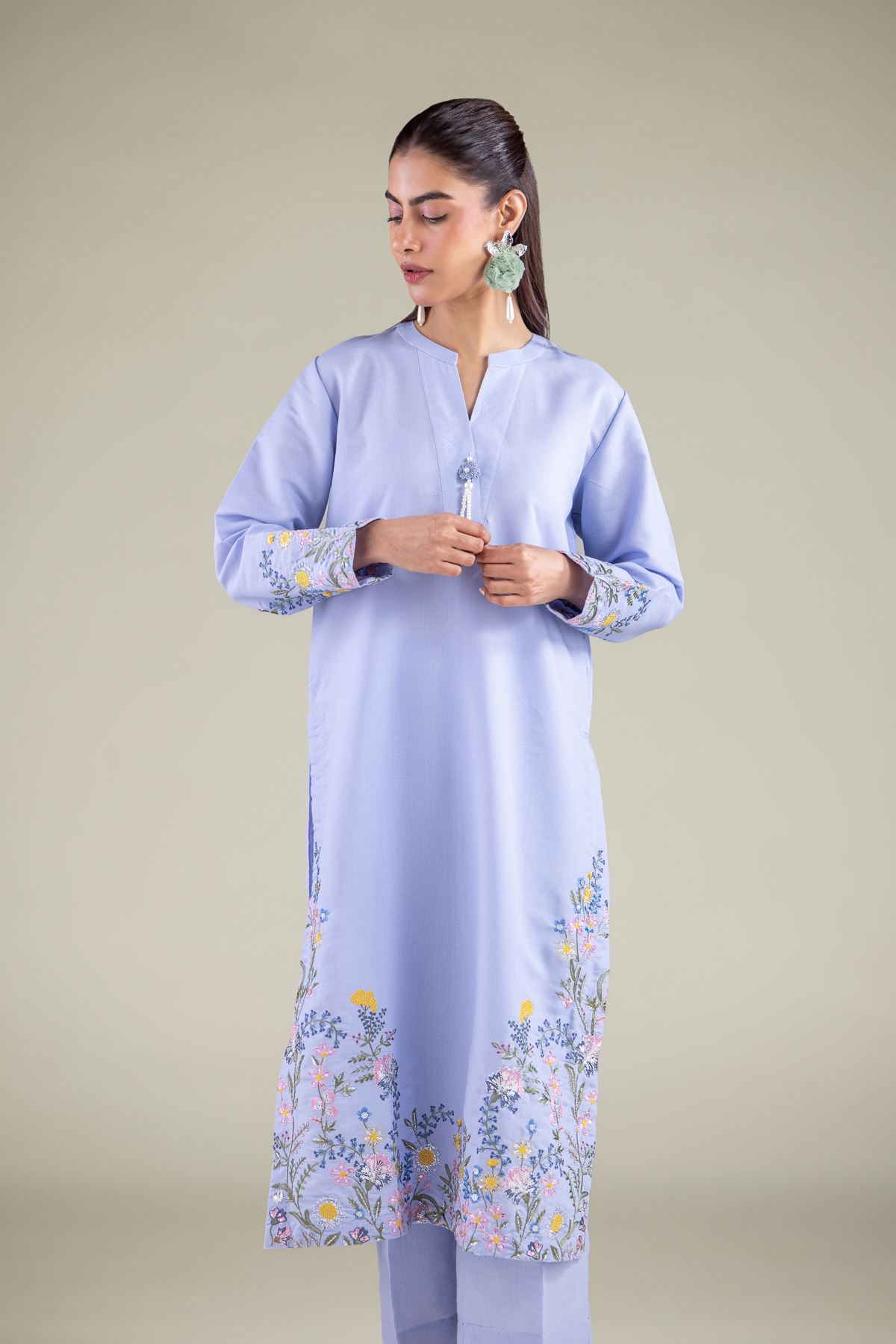 Embroidered Mesuri Floral Longline Kurta - 2-26-101-A-D-VG