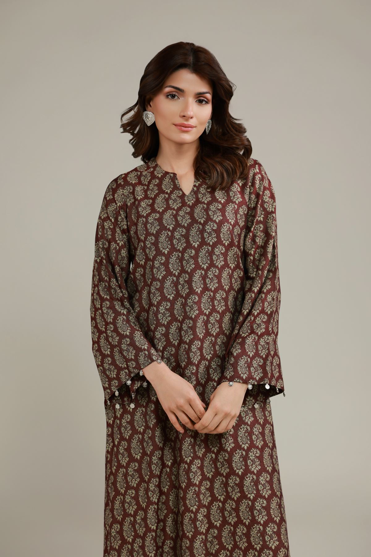 Dyed Jacquard Kurta - 1001920713