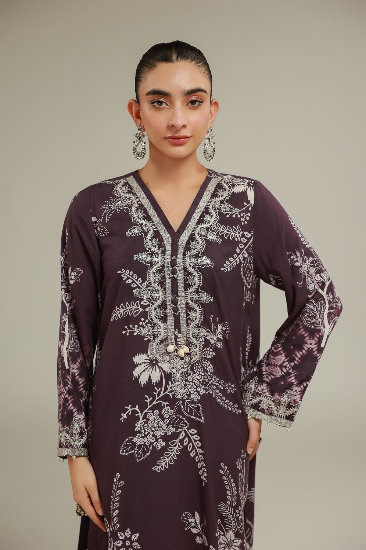 Embroidered Raw Silk Floral Longline Kurta - 1-26-101-A-D-VG