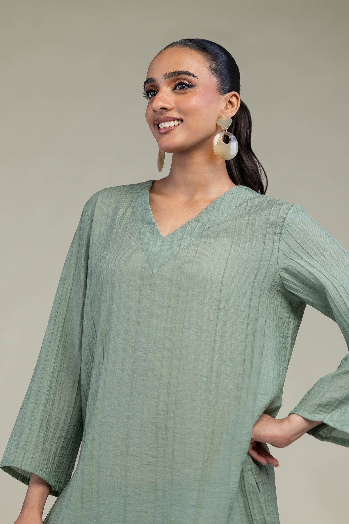 Dyed Blended Crinkle Solid Crinkle Shirt - 1-26-229-B-F1-VG