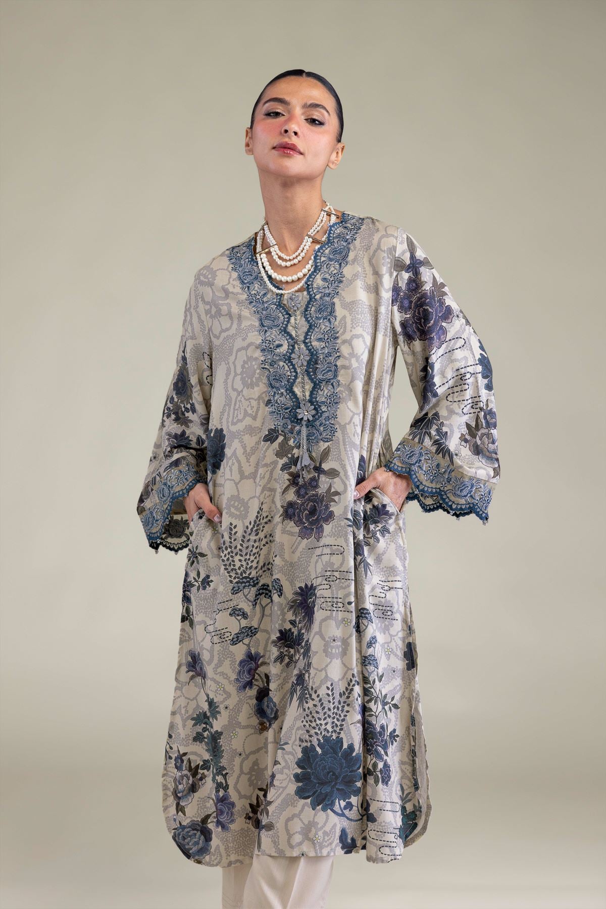 Embroidered Raw Silk Floral Silk Kurta - 2-26-202-A-B-VG