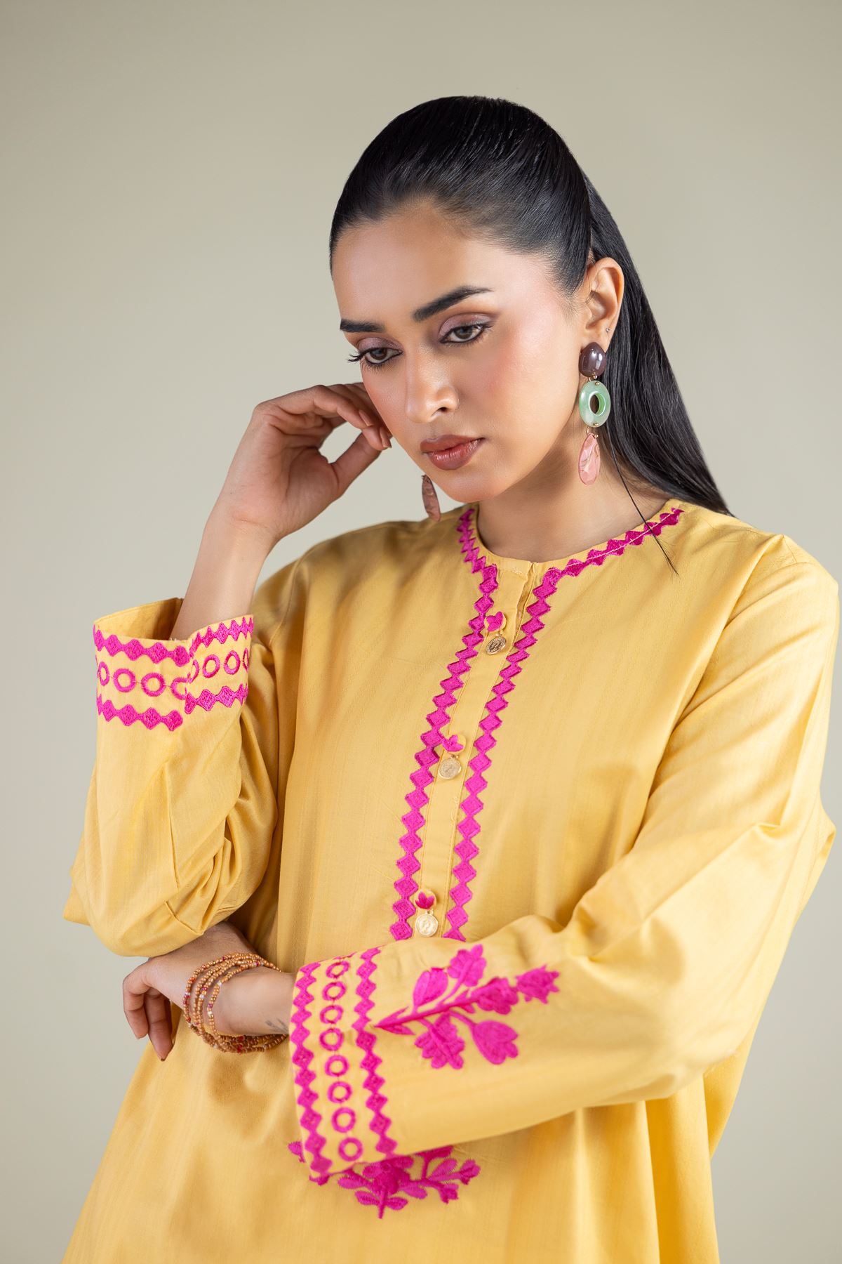 Embroidered Cotton Dobby Short Cotton Kurta - 1-26-147-A-H-VG