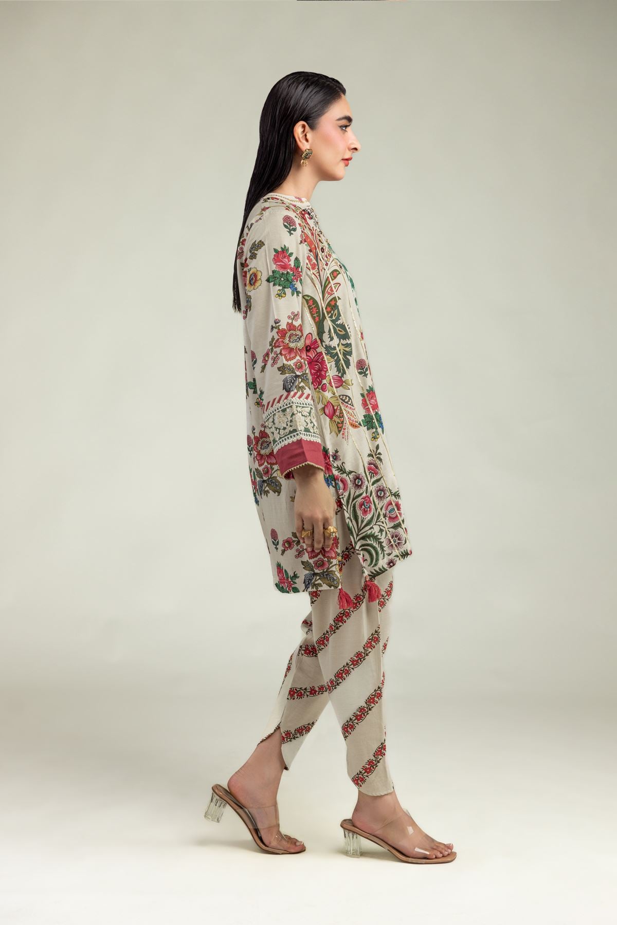 Embroidered Raw Silk Beige Floral Shalwar - 1-26-102-A-F-VG