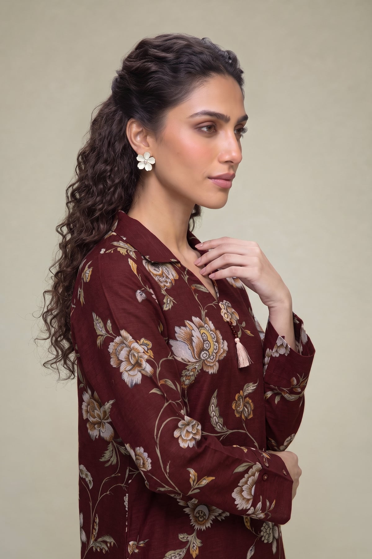 Printed Light Khaddar Floral Khaddar Kurta - 1-26-415-A-G1-VG