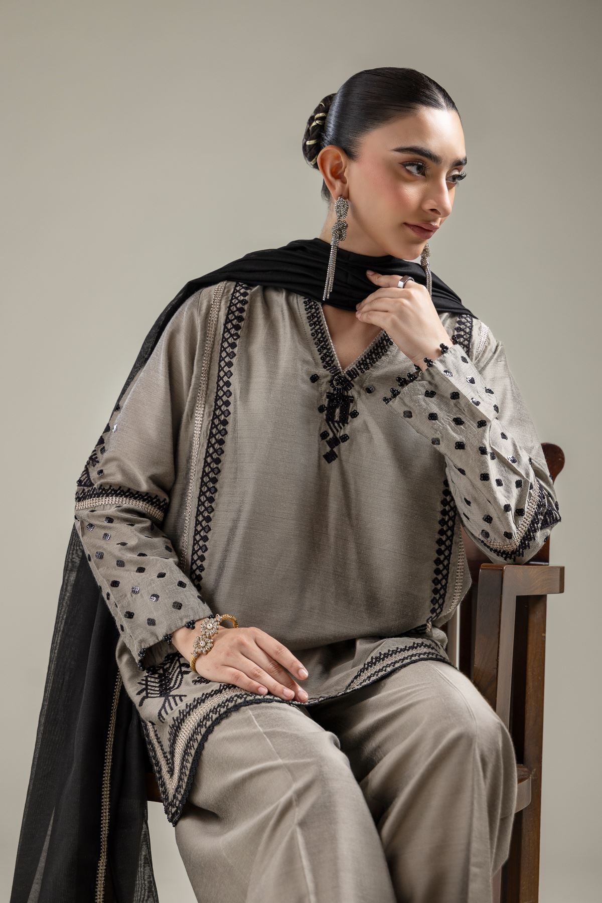 Raw Silk Gray Silk Kurta - 1-26-142-A-F-VG