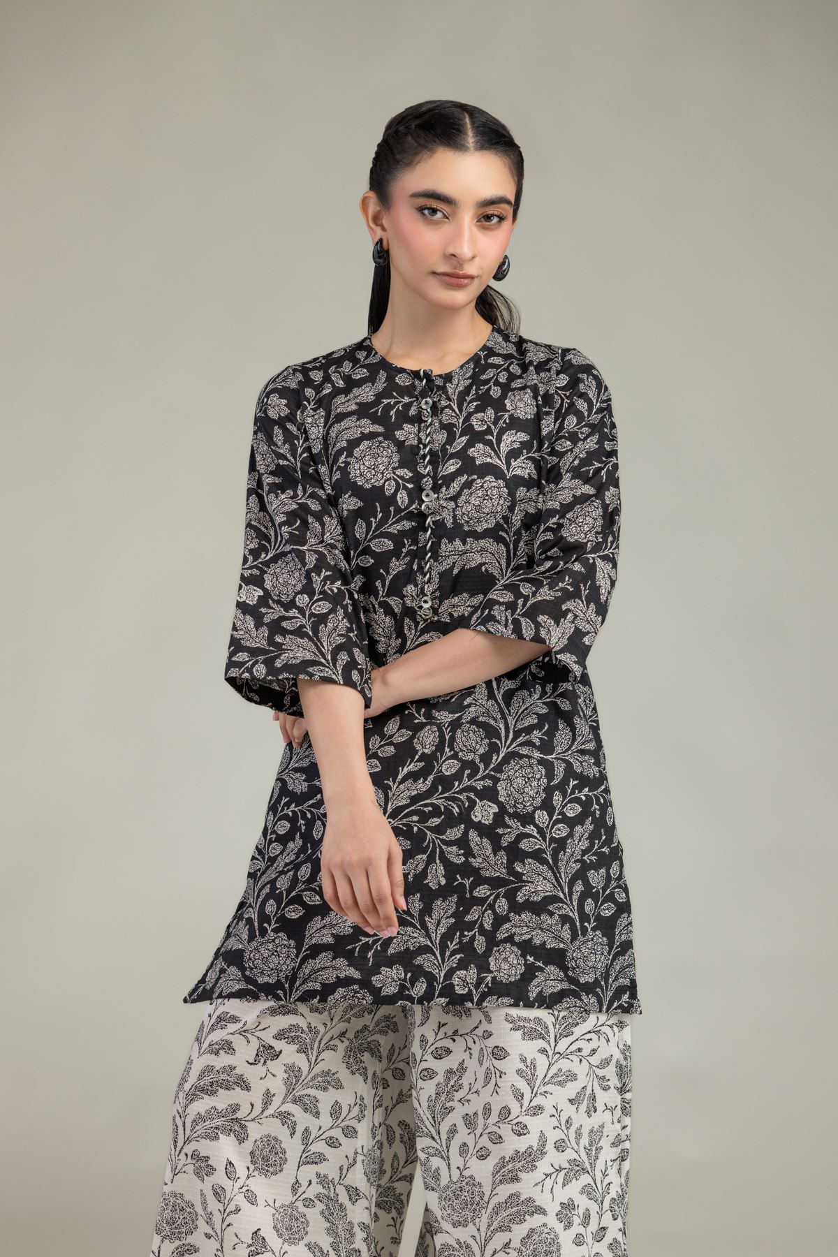 Printed Cotton Dobby Round-Neck Floral Kurta - 1-26-212-A-C1-VG