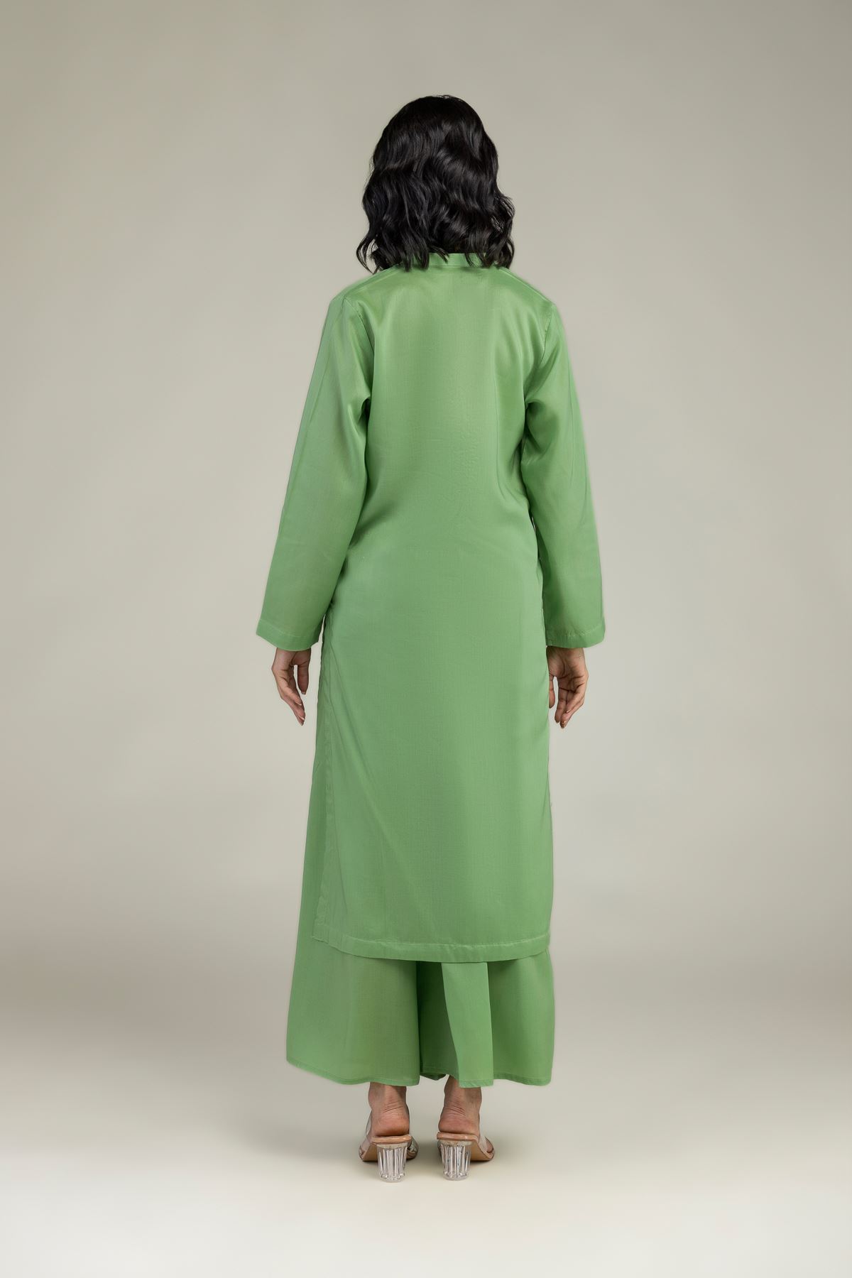 Embroidered Lyocell Green V-Neck Kurta - 8-26-208-A-A1-VG