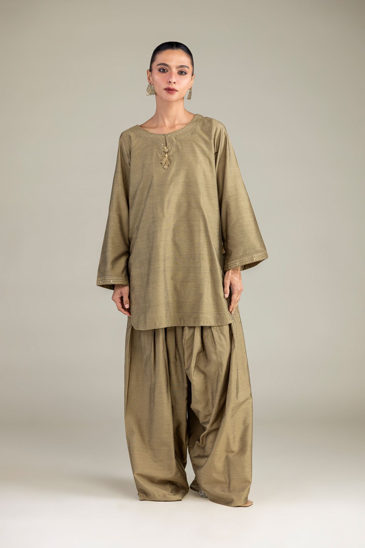 Dyed Mesuri Silk Short Solid Kurta - 8-26-303-A-C1-VG