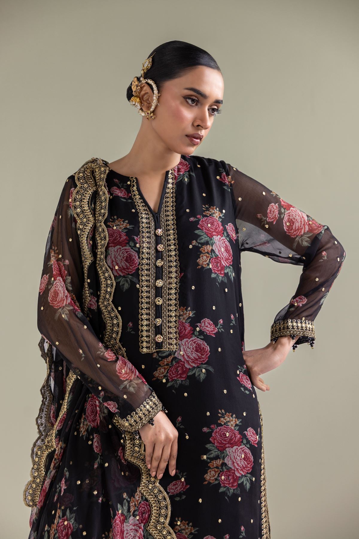 Embroidered Chiffon Floral 3-Piece Set - 1-26-127-A-D-VG