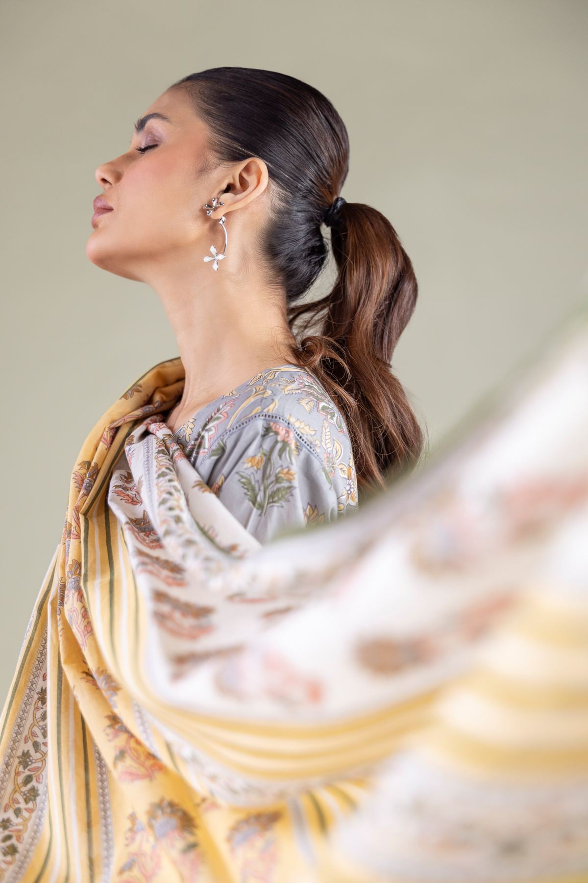 Printed Lawn Summer Striped Dupatta - 1-26-133-A-D-VG