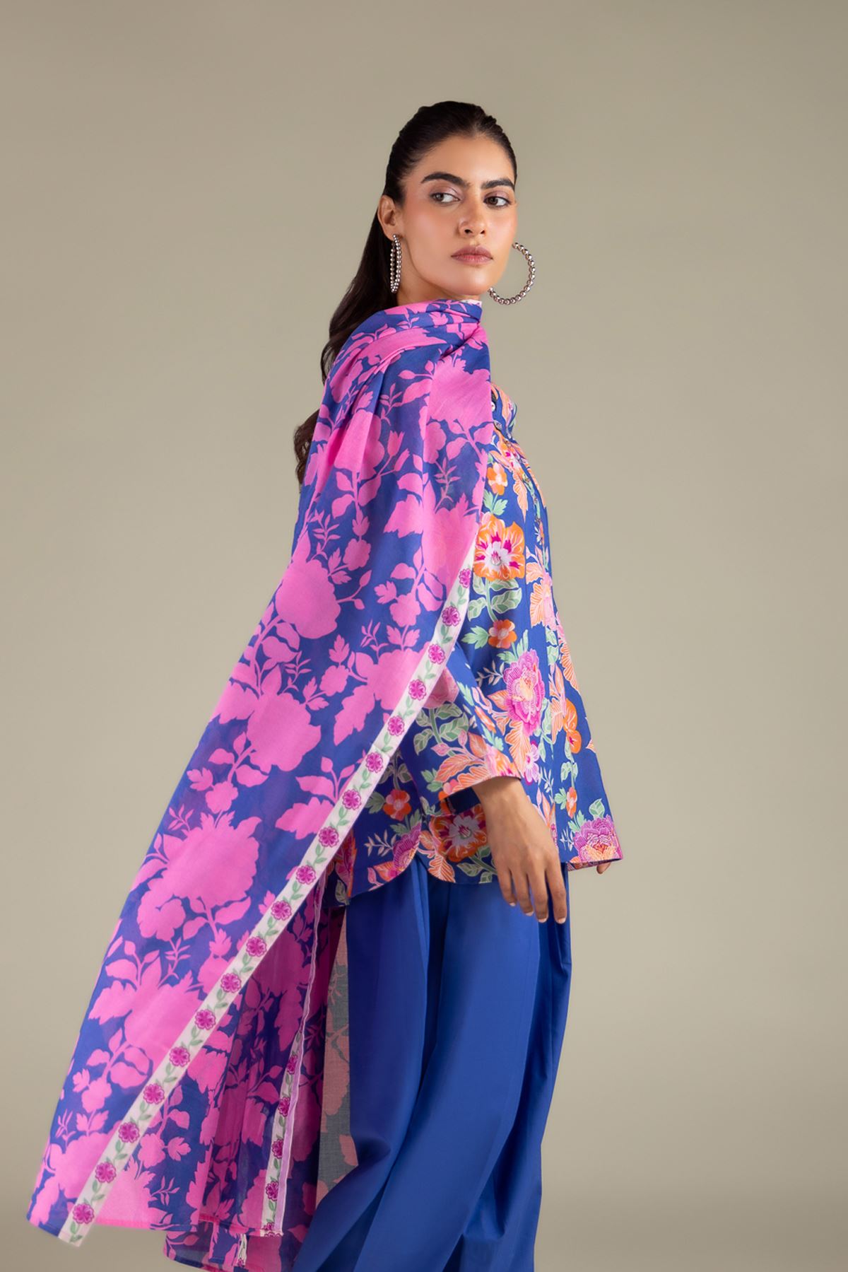 Printed Cambric Floral Button Kurta - 1-26-108-A-F-VG
