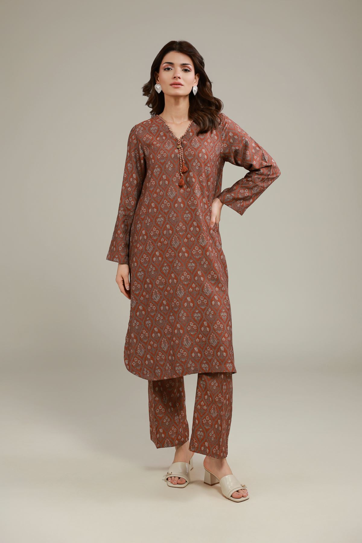 Dyed Jacquard Kurta - 25-10-11E9-07TB-VG