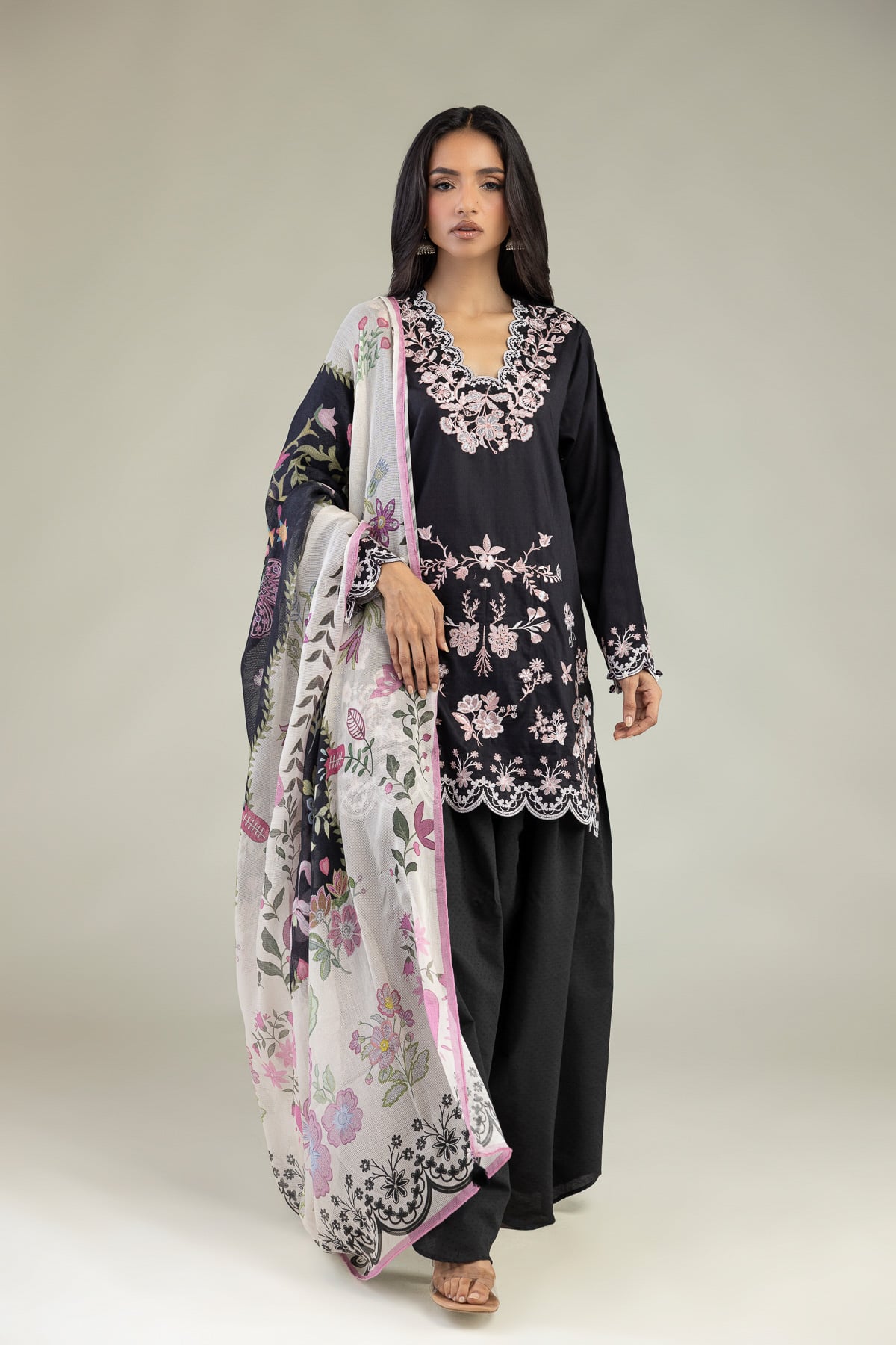 Embroidered Cotton Dobby Cotton Tailored Set - 1-26-102-A-F-VG