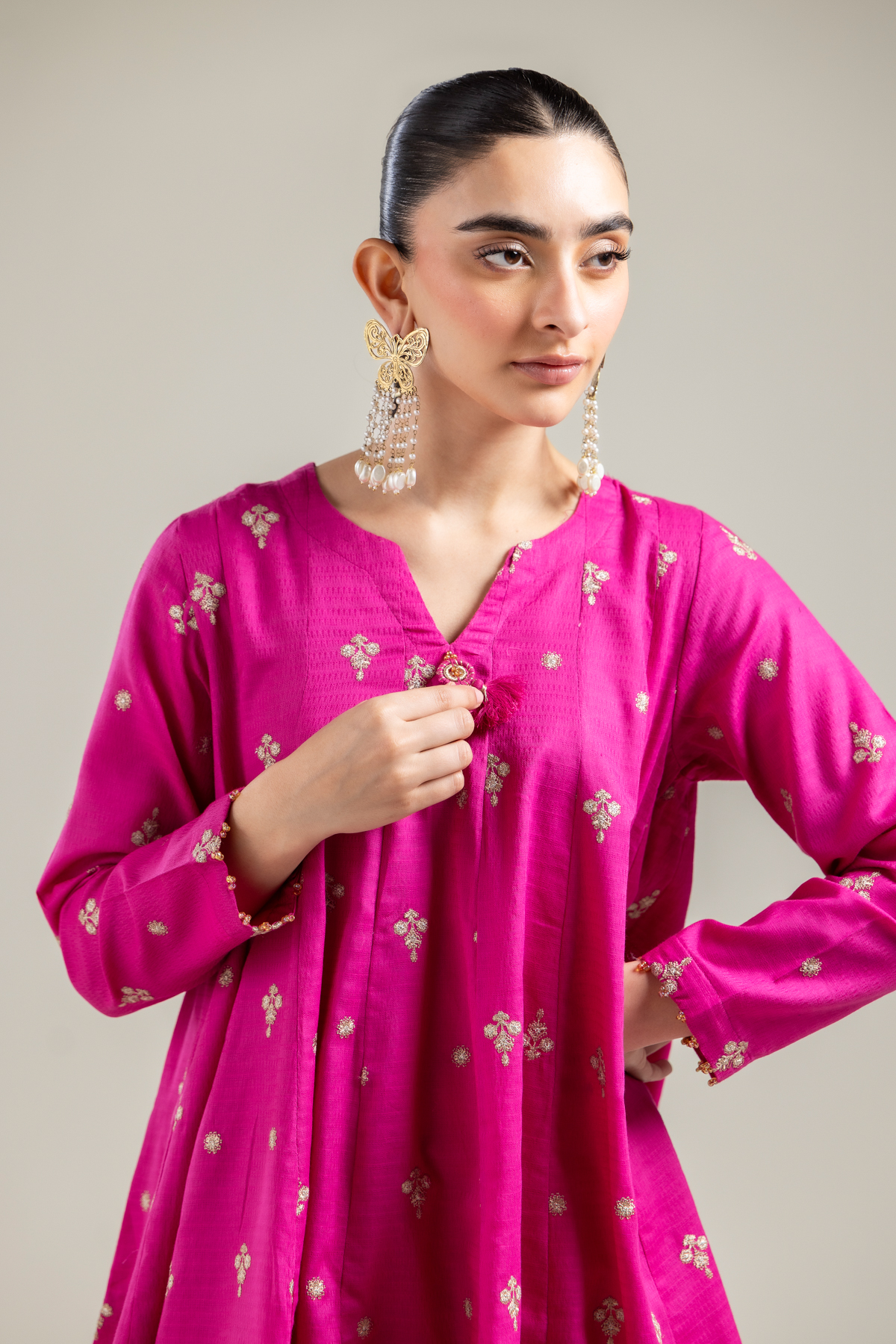 Embroidered Cotton Dobby Cotton Magenta Kurta - 26-01-2E6-03TA-VG