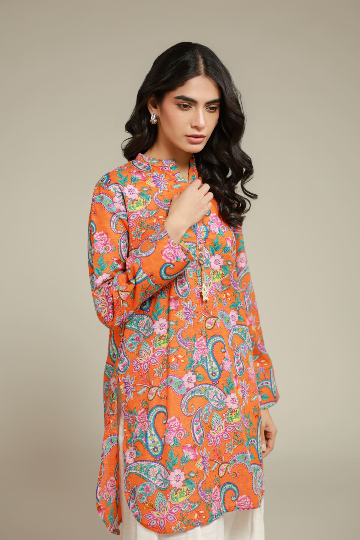Printed Textured Cotton Floral Paisley Kurta - 1-26-101-A-E-VG