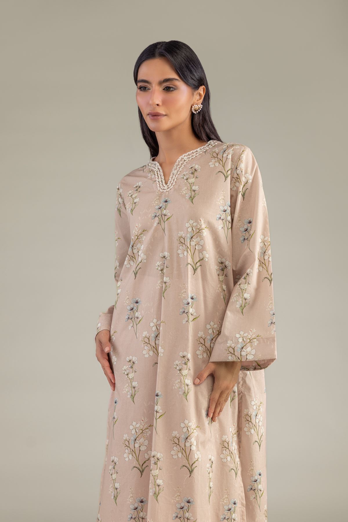 Printed Cambric Long Cambric Kurta - 1-26-322-B-A1-VG
