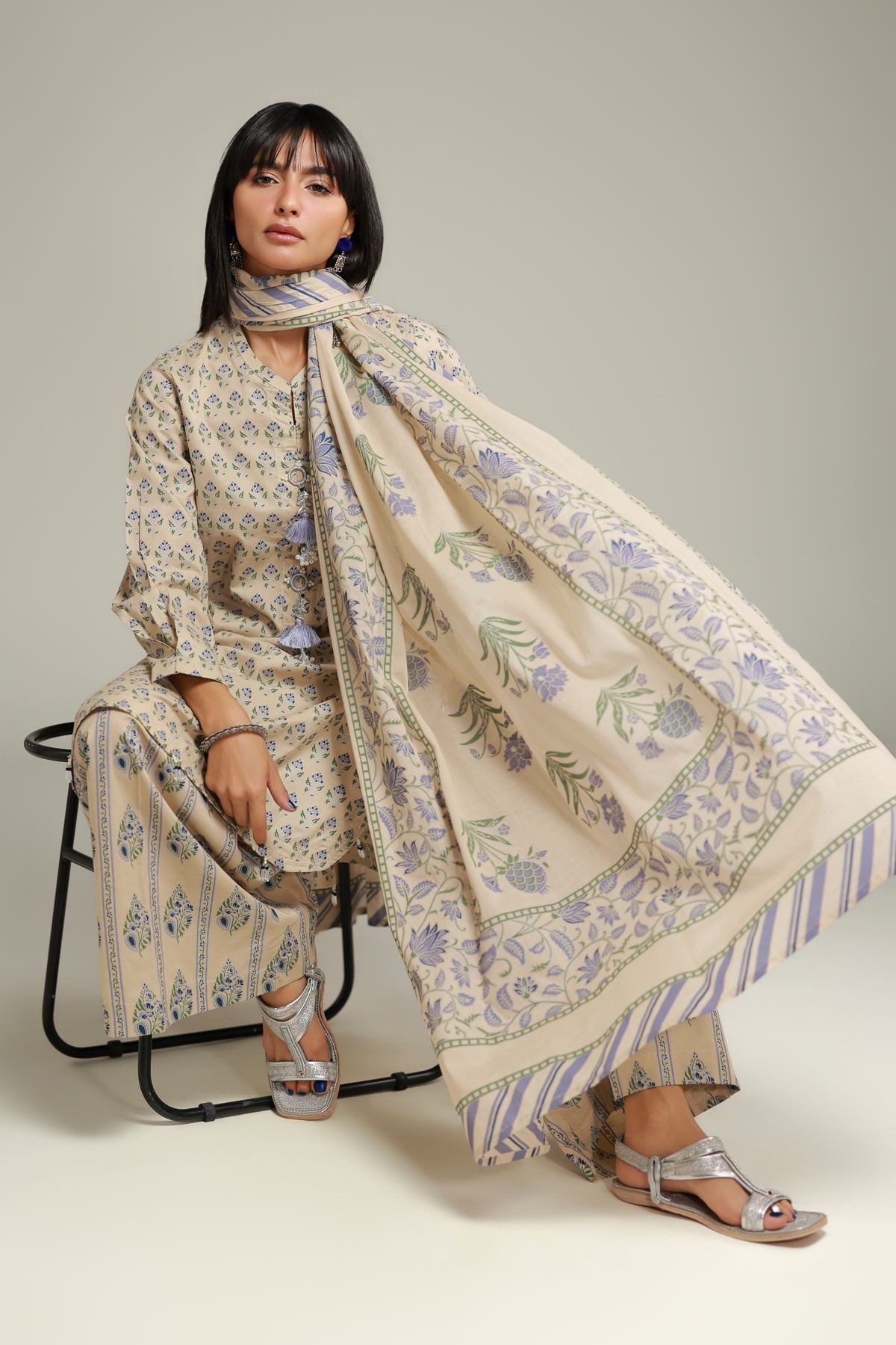 Printed Lawn Floral Summer Dupatta - 26-02-1E13-09TA-VG