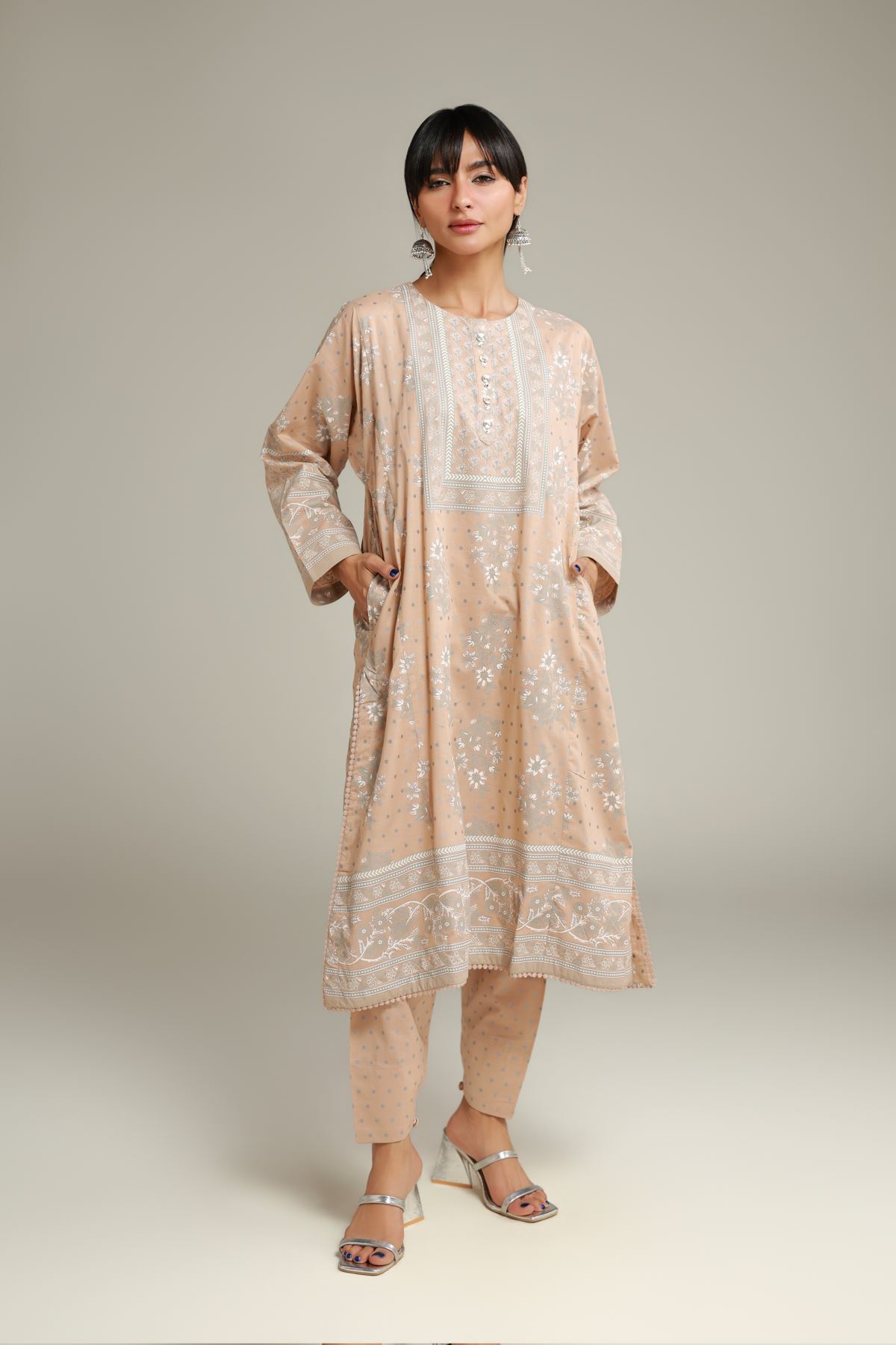 Printed Cambric Longline Cambric Kurta - 25-00-X1-03TA-VG