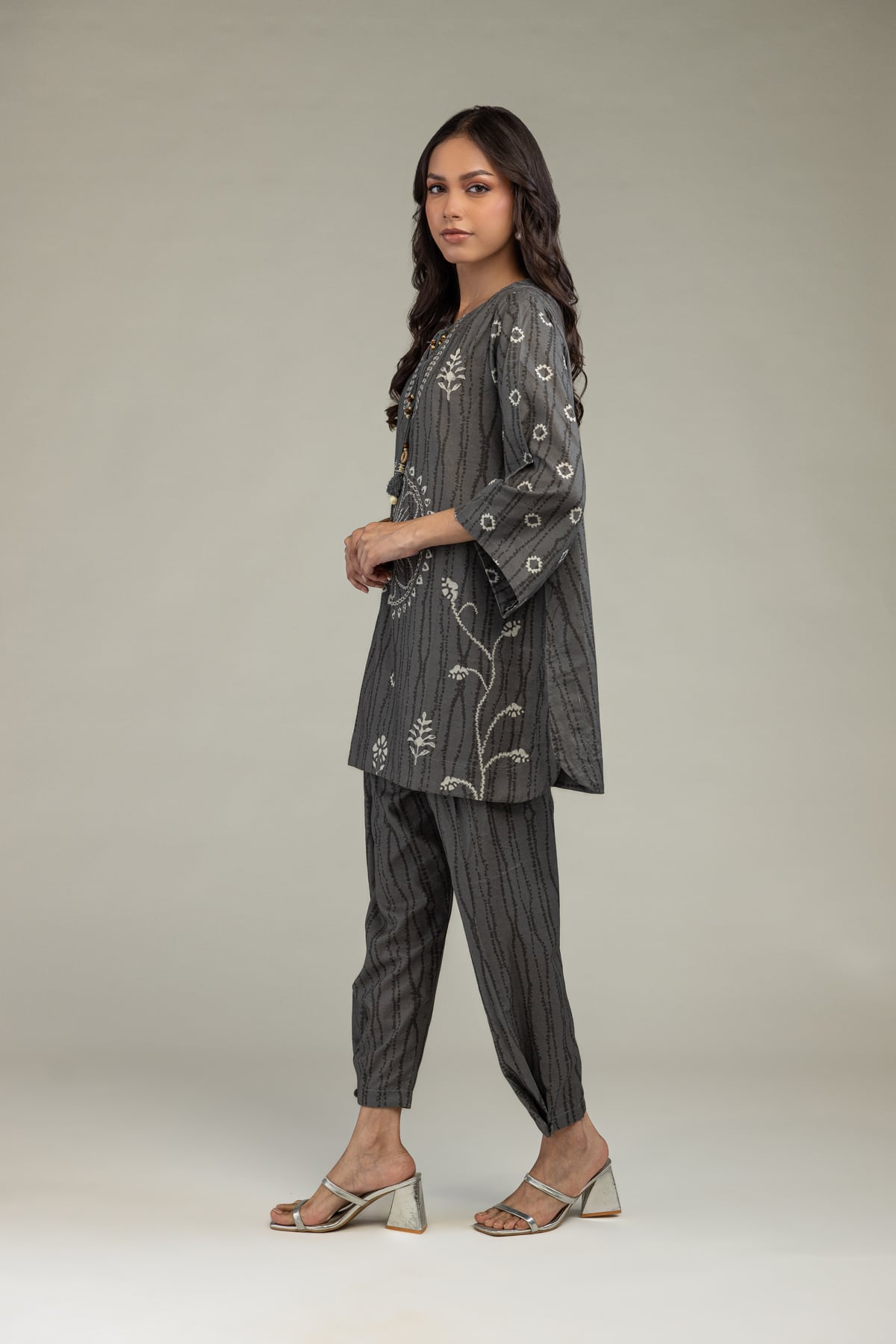 Printed Cotton Dobby Gray Cotton Shalwar - 1-26-102-A-F-VG