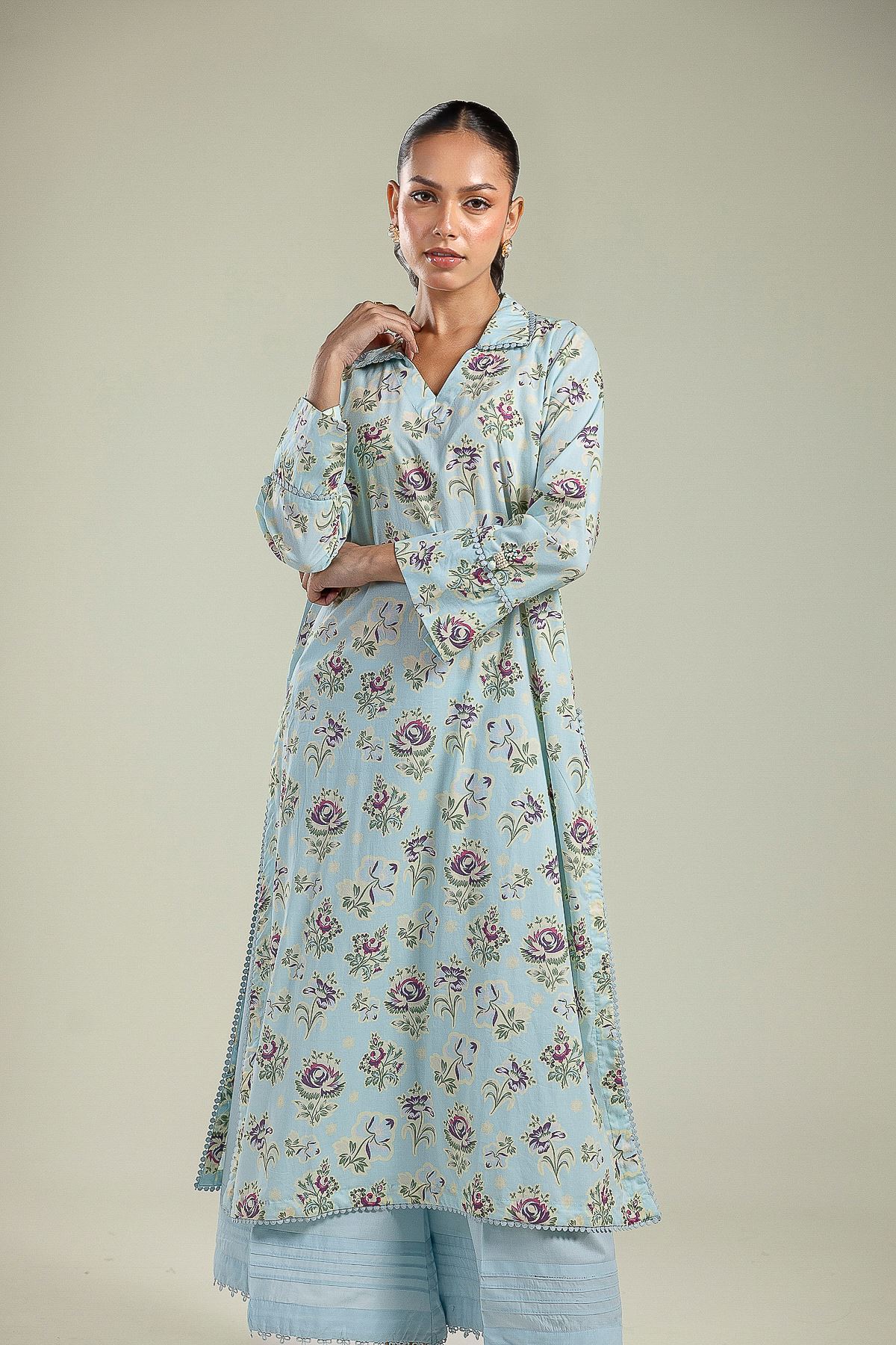Printed Cambric Blue Cambric Kurta - 1-26-201-A-A-VG