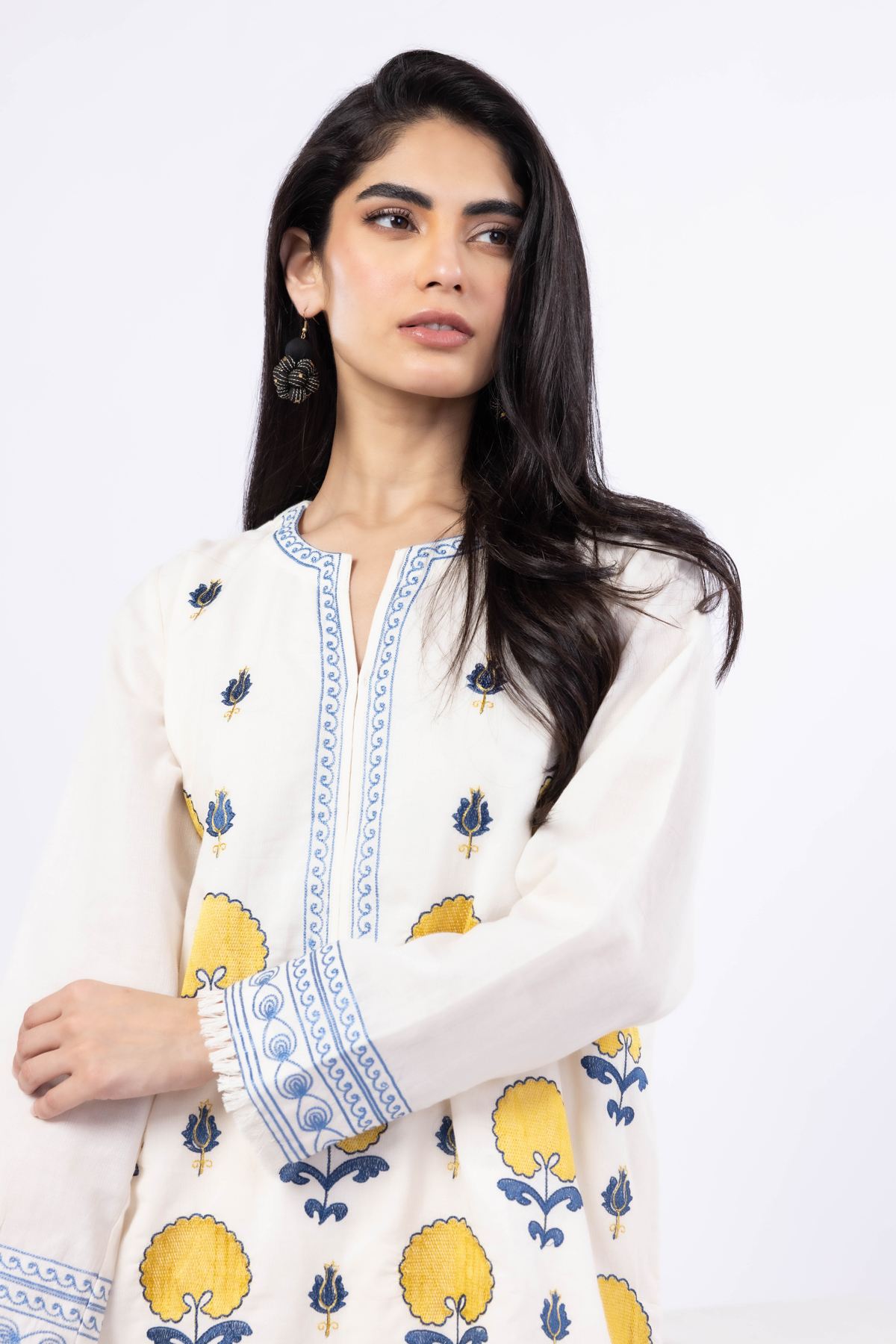 Embroidered Handwoven Cotton Kurta - OTD4-EX24-08BA-VG