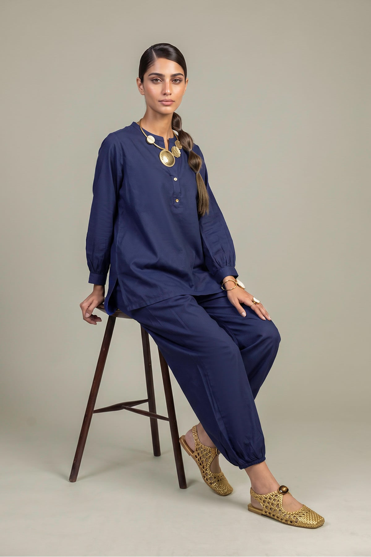 Dyed Cotton Dobby 2-Piece Tailored Set - 2-26-308-A-G1-VG