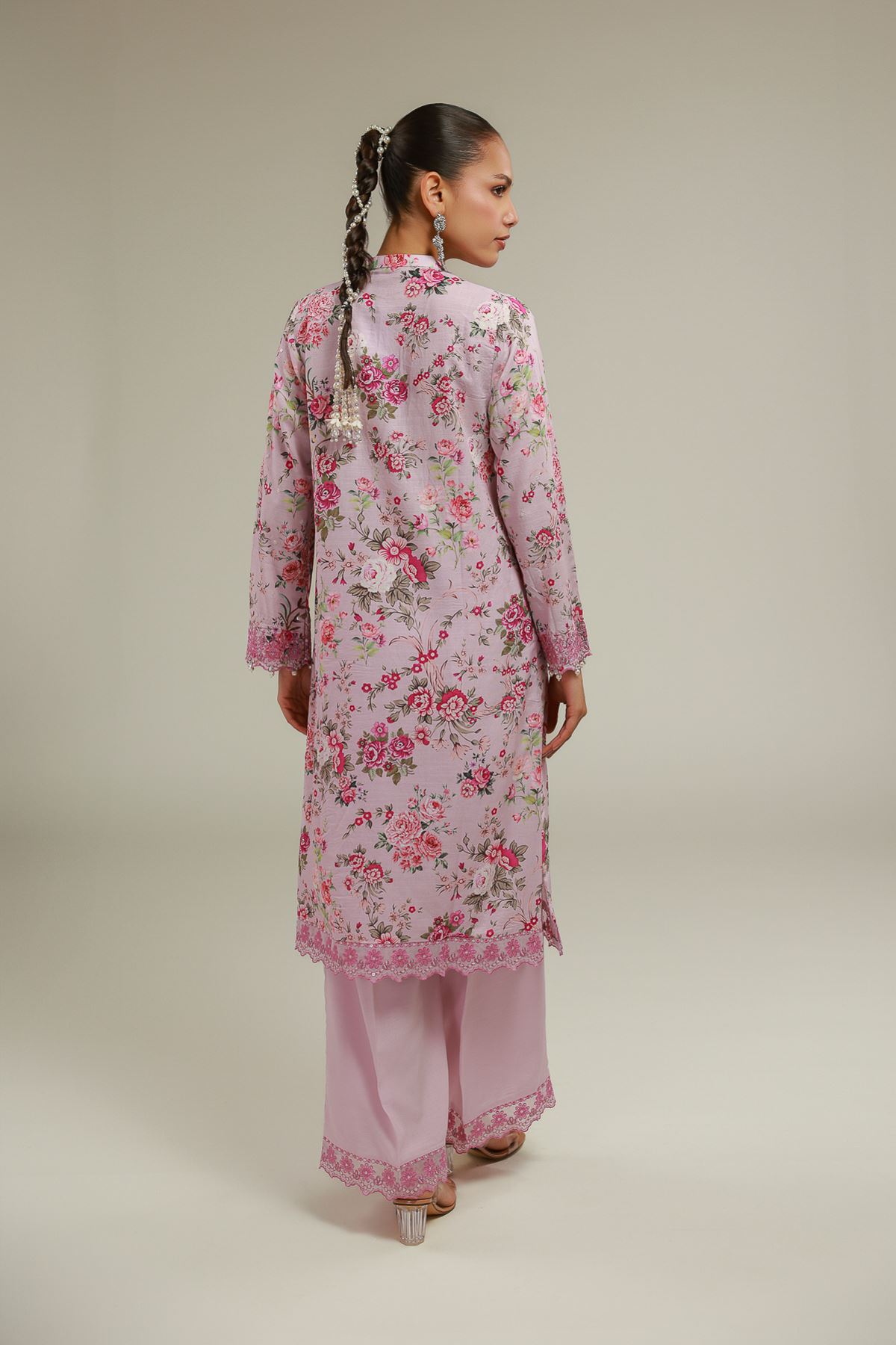 Embroidered Raw Silk Floral Longline Kurta - 2-26-101-A-B-VG