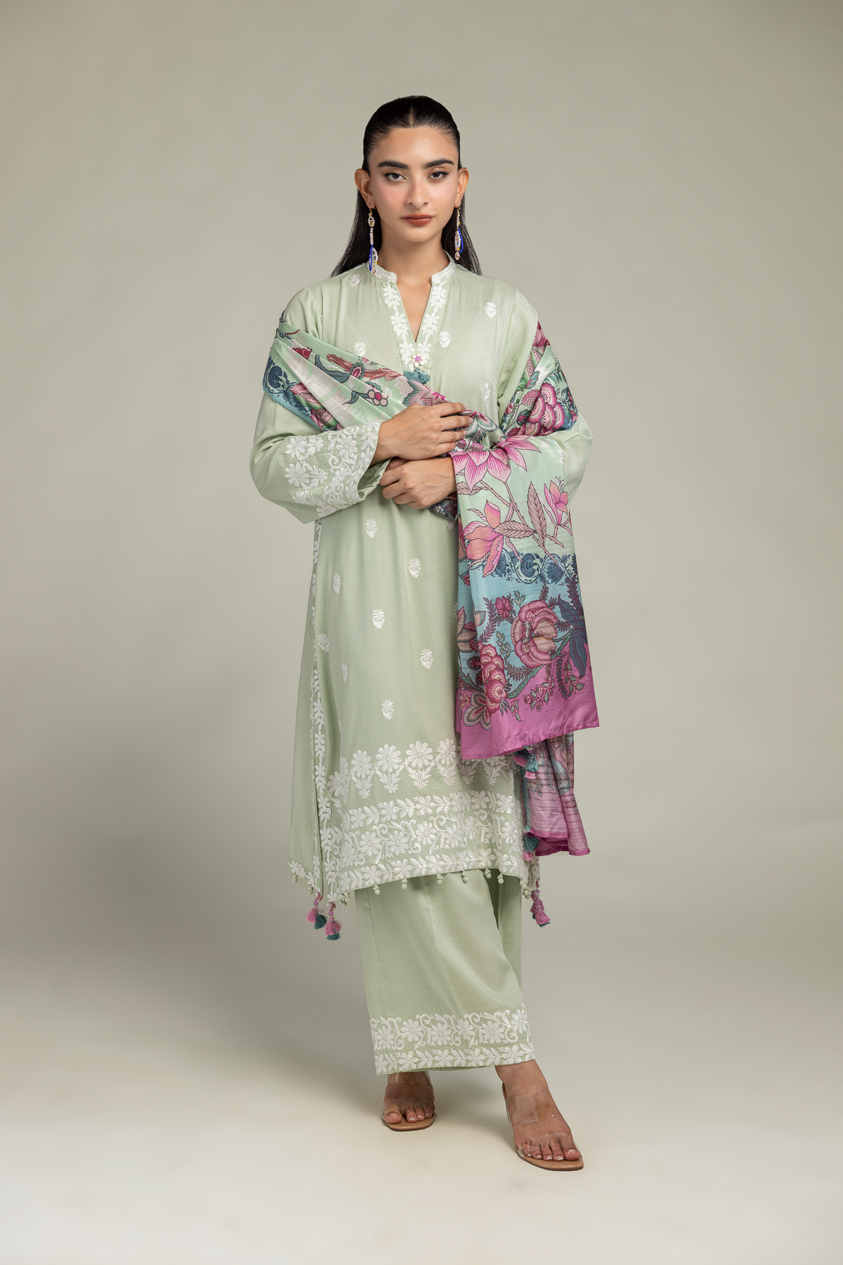 Embroidered Polyester Silk Silk Floral Dupatta - 2-26-106-A-H-VG