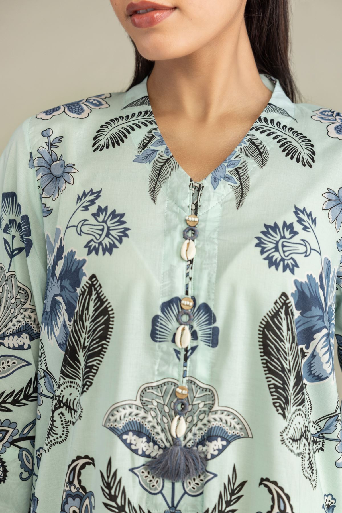 Printed Cambric Floral Cambric Kurta - 1-26-229-B-F1-VG