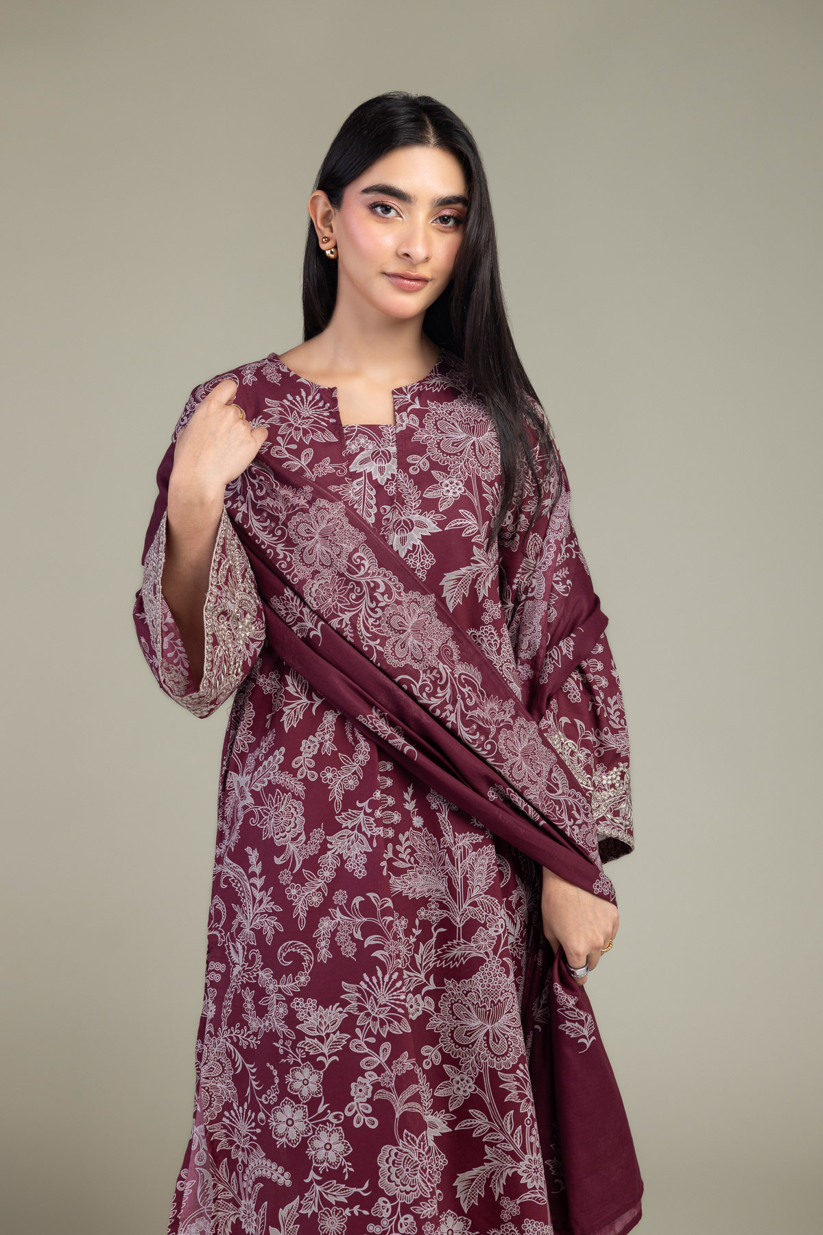 Embroidered Lawn Maroon Lawn Dupatta - A22-26-214FH1-VG