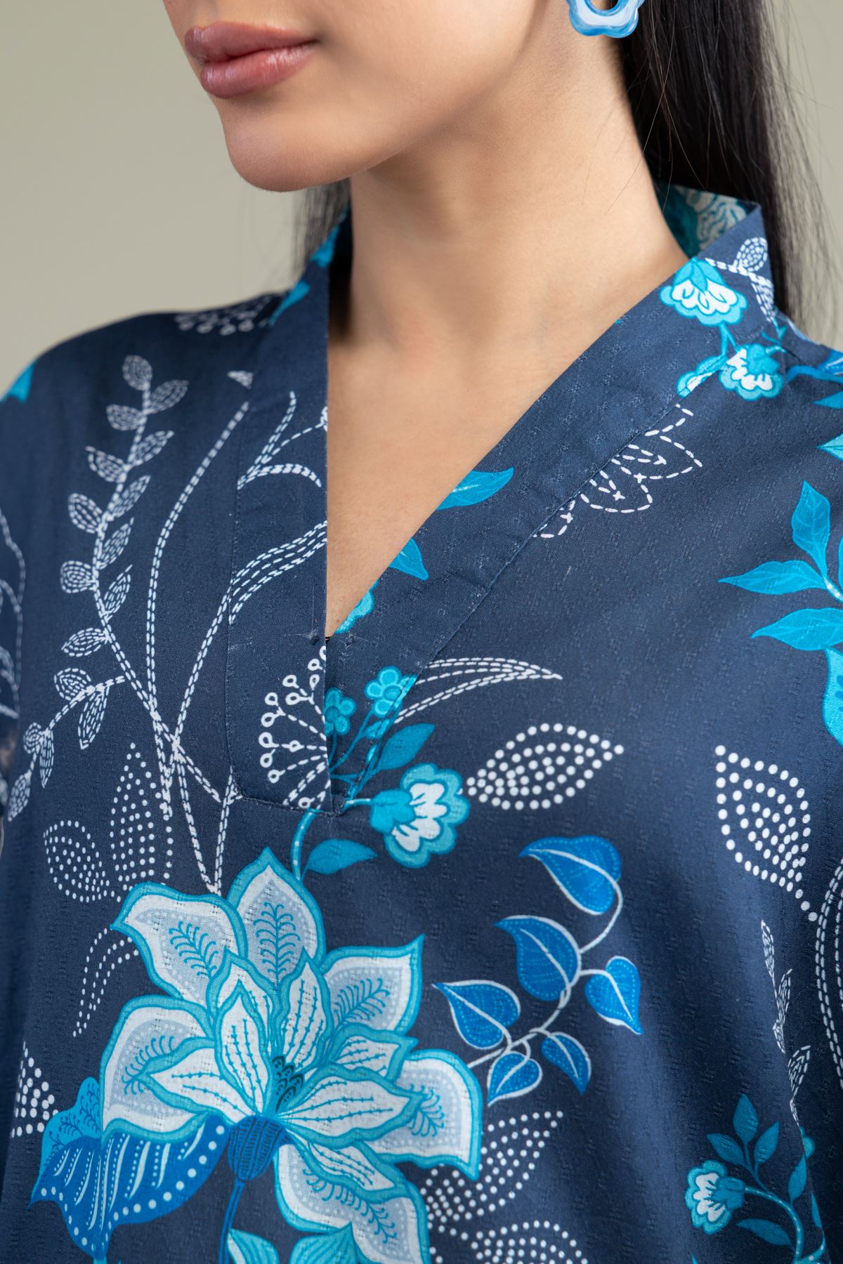Printed Cotton Dobby Floral Longline Kurta - 1-26-247-A-J1-VG