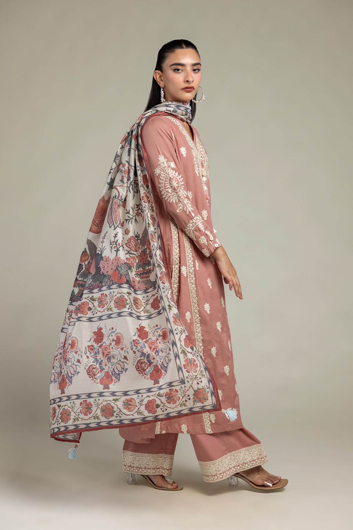 Embroidered Polyester Silk Floral Silk Dupatta - 2-26-308-A-G1-VG