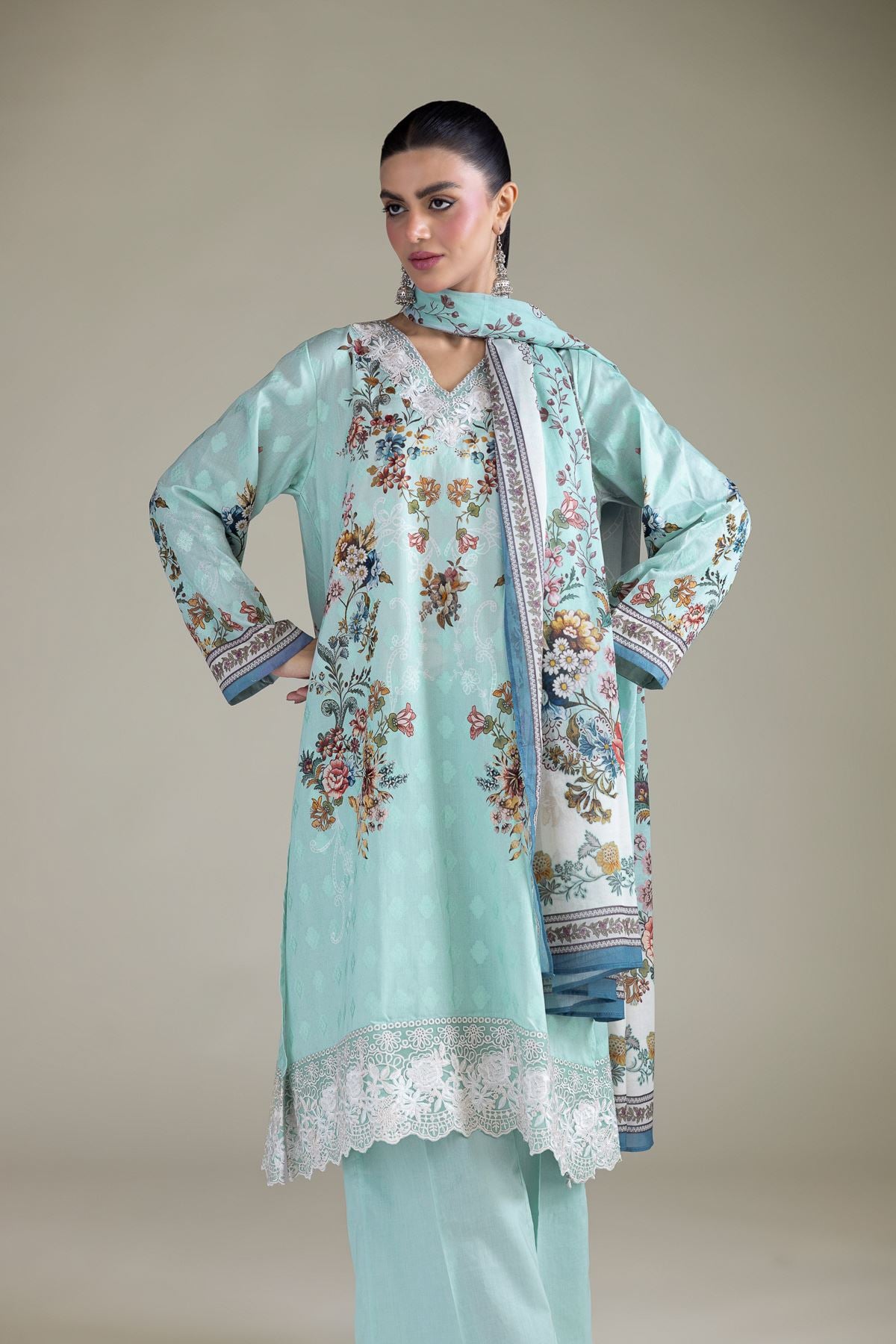 Embroidered Broshia Fabrics 3 Piece - A33-26-202FC1-E-VG