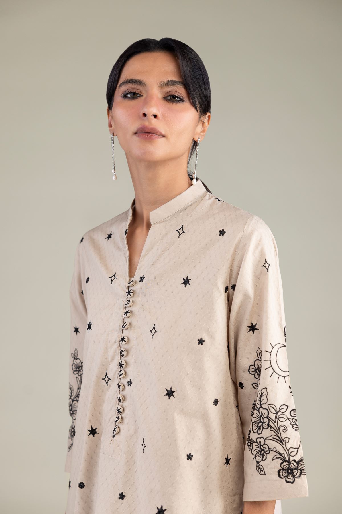 Embroidered Cotton Dobby Beige Floral Kurta - 8-26-213-A-B1-VG