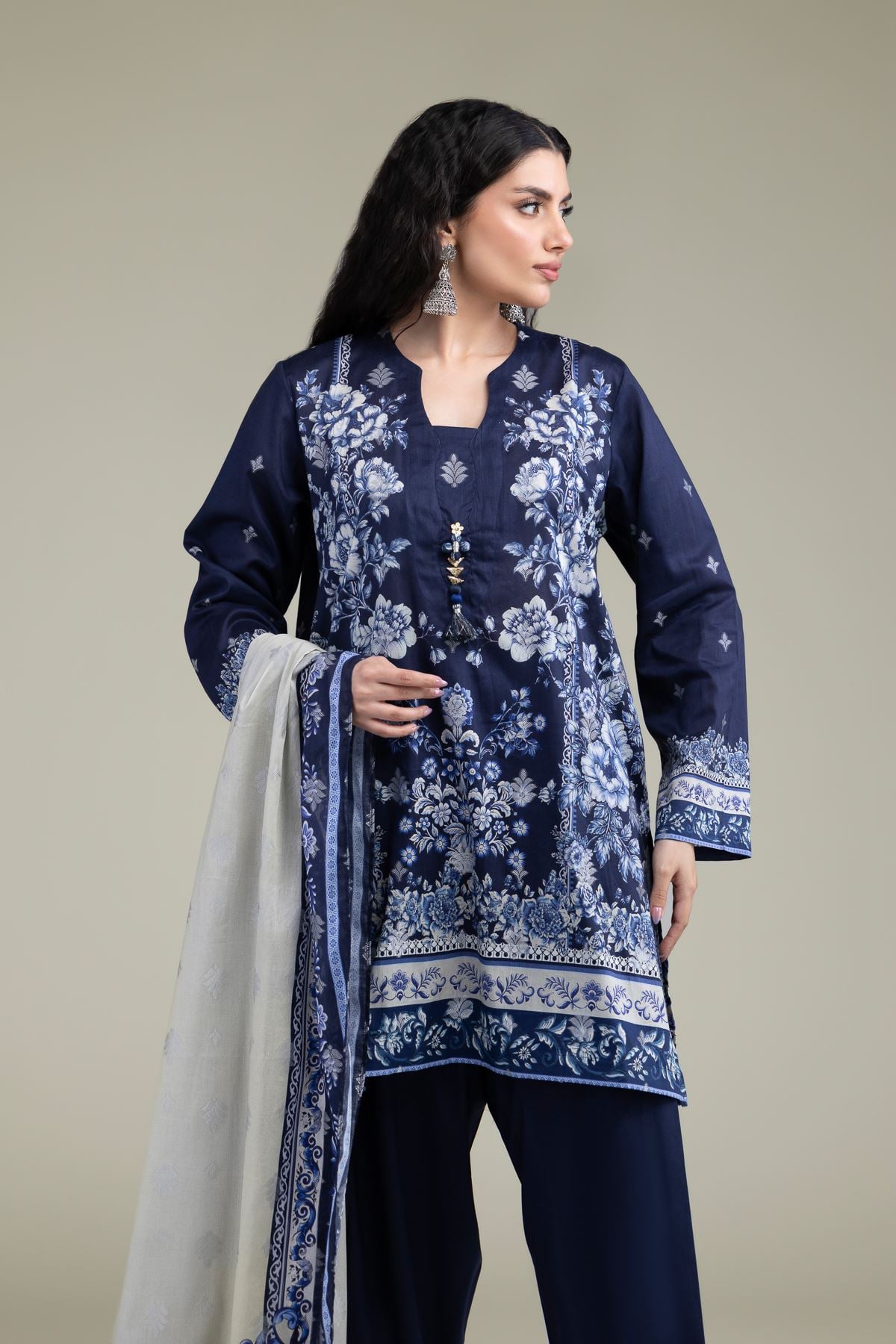 Printed Jacquard Navy Tailored 3-Piece - 1-26-102-A-F-VG