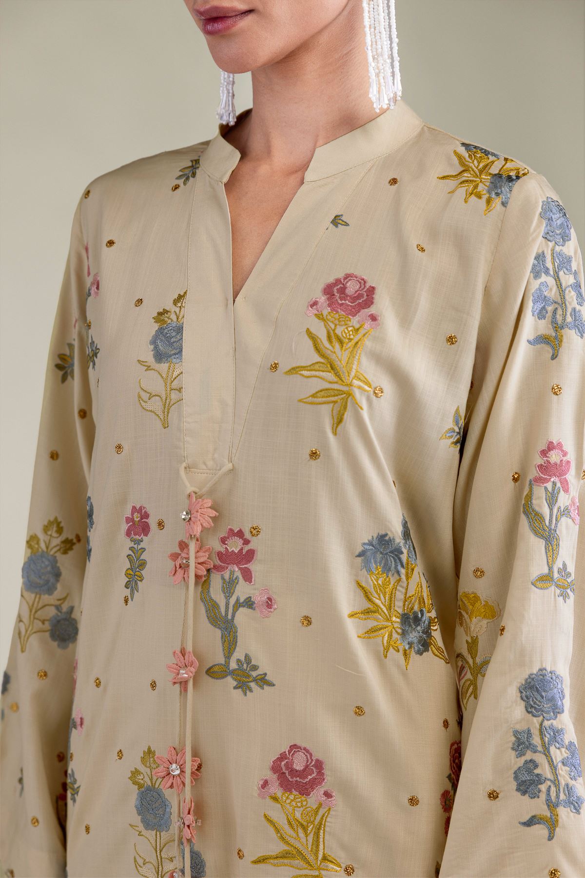 Embroidered Raw Silk Short Silk Kurta - 2-26-206-A-E1-VG