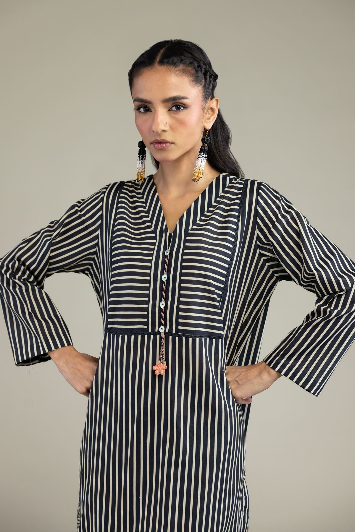 Printed Cambric V-Neck Longline Kurta - 1-26-205-A-F1-VG