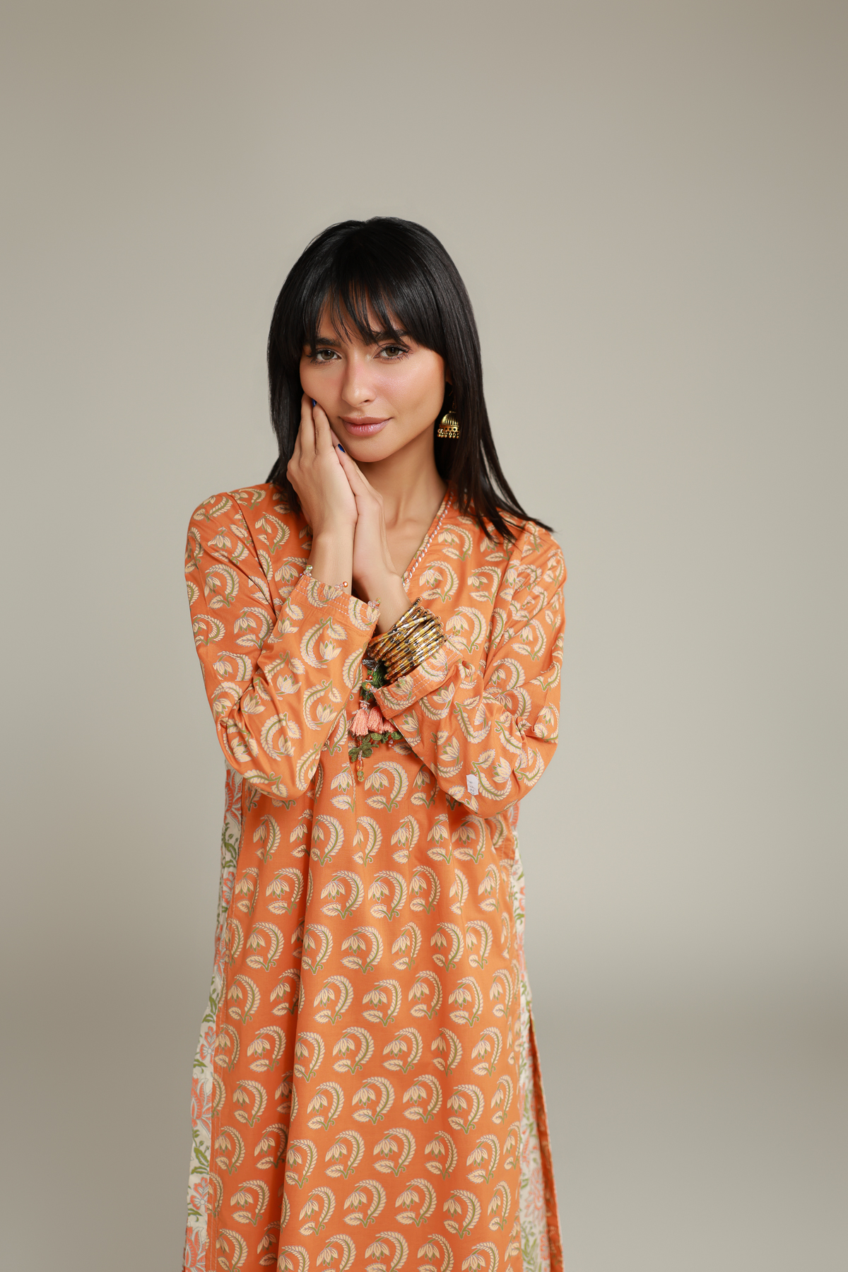Printed Cambric Floral Tassel Kurta - T-A33-26-103FF2-VG